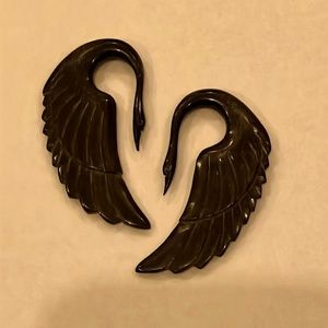 Swan gauged earrings. #2 gauge carved wood bird earrings.